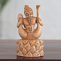 Wood sculpture, 'Yoganidrasana' - Unique Hand-Carved Yoga Pose Sculpture