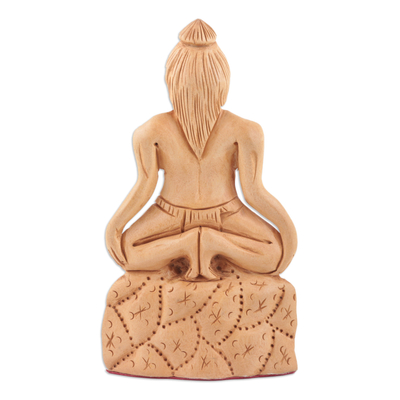 Holzskulptur, „Supta Virasana“ – handwerklich gefertigte Yogi-Skulptur aus Indien