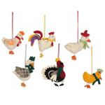 Wool felt ornaments, 'Fine Feathered Friends' (set of 6) - Handcrafted Wool Felt Chicken Geese Ornaments (Set of 6)