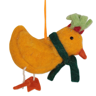 Wool felt ornaments, 'Fine Feathered Friends' (set of 6) - Handcrafted Wool Felt Chicken Geese Ornaments (Set of 6)