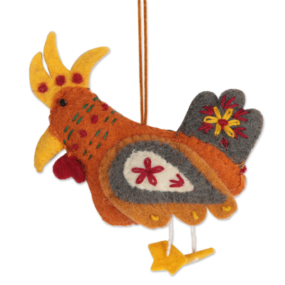 Felted wool ornaments, 'Three French Hens' - Handmade Wool Felt Ornaments (Set of 3)