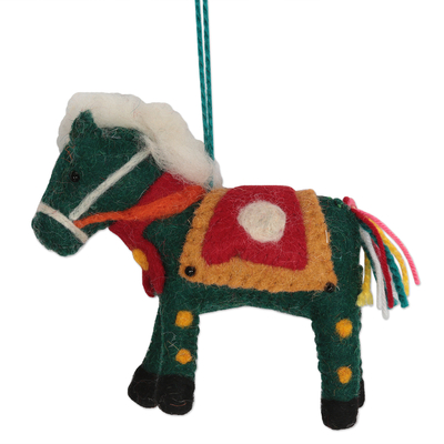 Wollfilz-Ornamente, (4er-Set) - Set mit 4 bestickten Pony-Ornamenten aus Wollfilz mit Fell