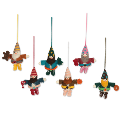 Wool ornaments, 'Glad Tiding Gnomes'  (set of 6) - Handcrafted Wool Felt Christmas Ornaments (Set of 6)