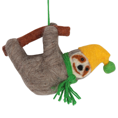 Adornos navideños de lana, 'Sweet Sloths' (juego de 6) - Adornos artesanales de fieltro de lana (juego de 6)