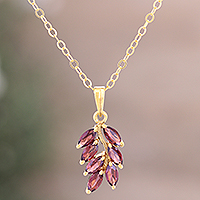 Gold plated garnet pendant necklace, 'Scarlet Blaze' - Gold Plated Silver Necklace with a Garnet Cluster