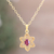 Collar colgante de rubí bañado en oro - Collar de Flores Chapado en Oro con un Rubí Rojo