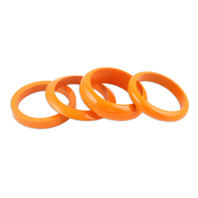 Set of 4 Mango Wood Orange Bangle Bracelets from India