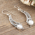 Cultured pearl dangle earrings, 'Moon Vines' - Cultured Pearls & Sterling Silver Dangle Earrings from India