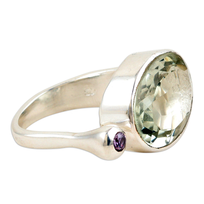 Prasiolite and amethyst wrap ring, 'Glistering Fusion' - Prasiolite Amethyst and Sterling Silver Wrap Cocktail Ring