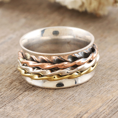 High-quality spinner ring with beads sterling silver spinning ring for