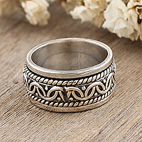 Sterling silver meditation spinner ring, 'Full Happiness' - 925 Sterling Silver Meditation Spinner Ring Crafted in India
