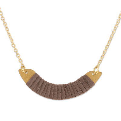 Brass and Suede Pendant Necklace with Mushroom Tone