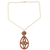 Brass and wood pendant necklace, 'Majestic Drop' - Acacia Wood and Brass Pendant Necklace from India