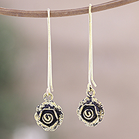 Brass dangle earrings, 'Brass Roses' - Rose Themed Brass Dangle Earrings from India