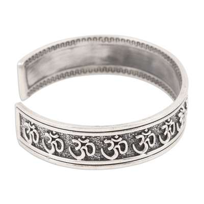 Sterling silver cuff bracelet, 'India's Blessing' - Sterling Silver Cuff Bracelet with Traditional Motifs