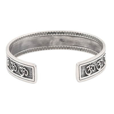 Sterling silver cuff bracelet, 'India's Blessing' - Sterling Silver Cuff Bracelet with Traditional Motifs