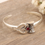 Garnet cuff bracelet, 'Crimson Adoration' - Sterling Silver Cuff Bracelet with Faceted Natural Garnet