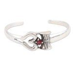 Garnet cuff bracelet, 'Crimson Adoration' - Sterling Silver Cuff Bracelet with Faceted Natural Garnet