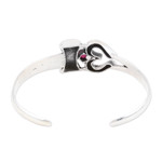 Garnet cuff bracelet, 'Crimson Adoration' - Sterling Silver Cuff Bracelet with Faceted Natural Garnet