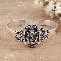 Sterling silver cuff bracelet, 'Ganesha Glory' - Sterling Silver Cuff Bracelet Featuring Ganesha