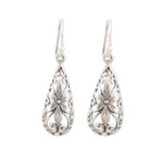 Sterling silver dangle earrings, 'Blooming Tears' - Sterling Silver Dangle Earrings with Floral Motifs