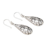 Sterling silver dangle earrings, 'Blooming Tears' - Sterling Silver Dangle Earrings with Floral Motifs