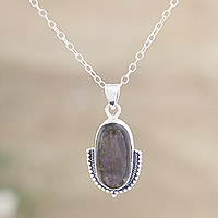 Labradorite pendant necklace, 'Glorious Evening' - Sterling Silver Pendant Necklace with Labradorite Stone