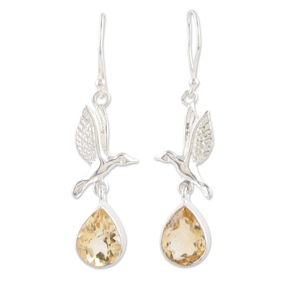 Citrine and cubic zirconia dangle earrings, 'Precious Flight' - Dangle Earrings with Citrine and Cubic Zirconia Stones