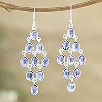 Kyanite chandelier earrings, 'Meditation Drops' - Sterling Silver and Kyanite Chandelier Earrings from India