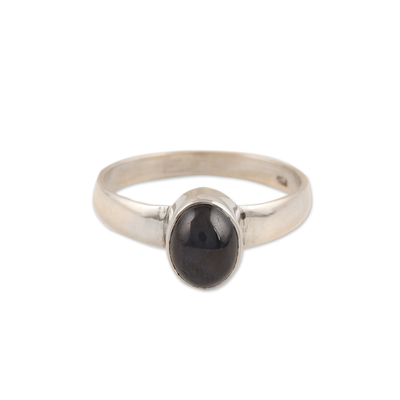 Star sapphire solitaire ring, 'Serene Solitude' - Sterling Silver Solitaire Ring with Star Sapphire Stone