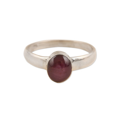 Star ruby solitaire ring, 'Loving Solitude' - Sterling Silver Solitaire Ring with Star Ruby Stone