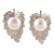 Cultured pearl drop earrings, 'Leaf Ecstasy' - Cultured Pearl and 925 Sterling Silver Leaf Drop Earrings thumbail