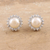 Cultured pearl and cubic zirconia button earrings, 'Floral Glow' - Cultured Pearl and Cubic Zirconia Button Earrings from India (image 2b) thumbail