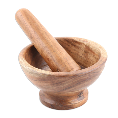 Mortero y mano de madera - Mortero y maja de madera hechos a mano en la India