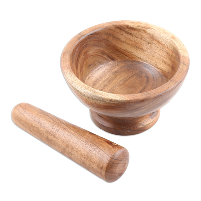 Wood mortar and pestle, 'Traditional Flavor' - Wood Mortar and Pestle Hand Crafted in India