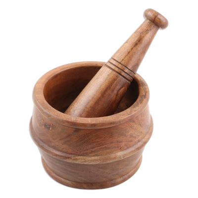 Mortero y mano de madera - Mortero y maja de madera hechos a mano en la India