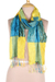100% silk scarf, 'Yellow Mystique Saga' - 100% Silk Yellow Checkered and Ruffled Scarf Woven in India
