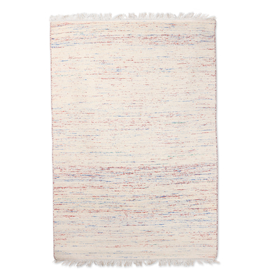 Handloomed area rug, 'Ecru Wonder' (4x6) - Handloomed Area Rug in Ecru with Cotton Warp (4x6)