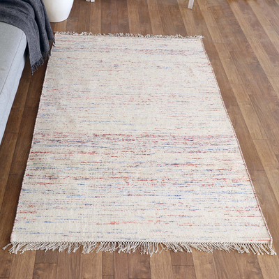 Handloomed area rug, 'Ecru Wonder' (4x6) - Handloomed Area Rug in Ecru with Cotton Warp (4x6)