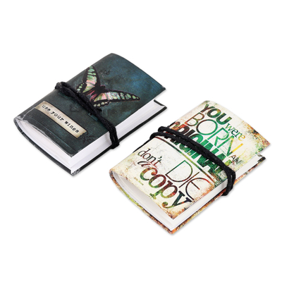 Mini journals, 'Motivation' (pair) - Handcrafted Mini Journal with Handmade Paper Pages (pair)
