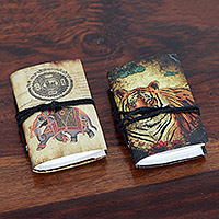 Paper mini-journals, 'Jungle Scene' (set of 2) - Paper Mini-Journals with Screen-Printed Designs (Set of 2)