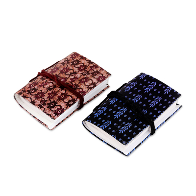 Mini diarios de papel hechos a mano, (juego de 2) - Juego de 2 mini diarios de papel hechos a mano de la India