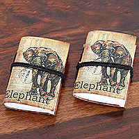 Mini-Tagebücher aus Papier, „Elefantenabenteuer“ (Paar) – Mini-Tagebücher aus Papier mit siebgedruckten Umschlägen (Paar)