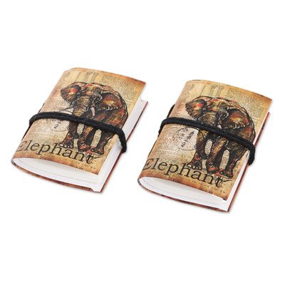 Paper mini-journals, 'Elephant Adventure' (pair) - Paper Mini-Journals with Screen-Printed Covers (Pair)