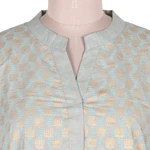 Cotton tunic, 'Lotus Glam' - Lotus-Themed Cotton Block Print Tunic in Grey Gold and Green