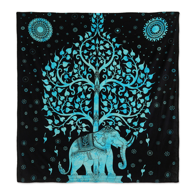 100% Cotton Elephant and Tree Wall Hanging from India