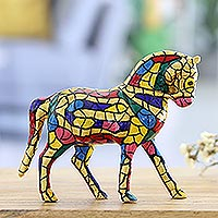 Aluminum figurine, 'Vivacious Horse' - Multicolored Horse Aluminum Figurine Hand-painted in India