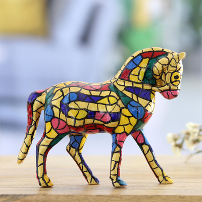 aluminium figurine, 'Vivacious Horse' - Multicoloured Horse aluminium Figurine Hand-painted in India