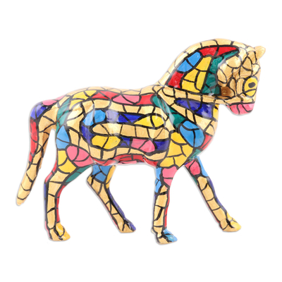Multicolored Horse Aluminum Figurine Hand-painted in India