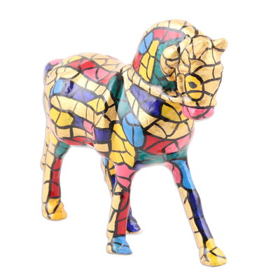 Aluminum figurine, 'Vivacious Horse' - Multicolored Horse Aluminum Figurine Hand-painted in India